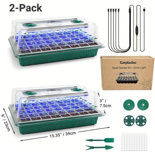 seedling starter tray with digital timer adjustable led grow light and humidity dome complete indoor seed germination kit for home gardening