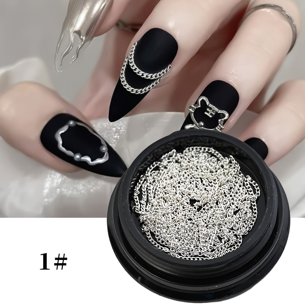 100cm 3d Punk Alloy Nail , Golden And Silvery Fine Chain, Rhinestone - Suitable For Nail Salons And Diy Nail Decoration, For Manicure Jewelry Accessor