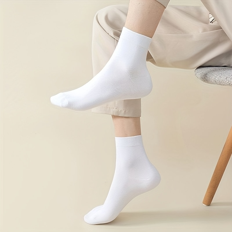 10 Пар Белых Унисекс Носков для Пара - Дышащие Влагопоглощающие Гольфы для Мужчин и Женщин, Однотонные Повседневные и Офисные, Стиральные в Машине, Мягкие Ткани, Для Работы