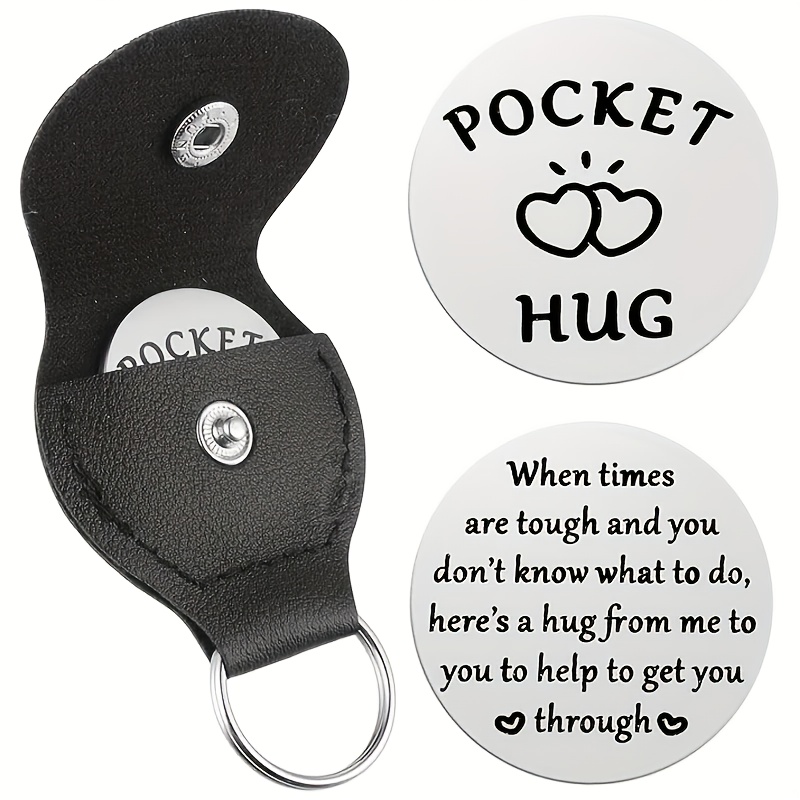 Stainless Steel Pocket Hug Keychain - Dual-sided Coin Clip With & Compass Symbol, Elegant Black Keyring For , Inspirational Patient Gift With "pocket Hug" Message