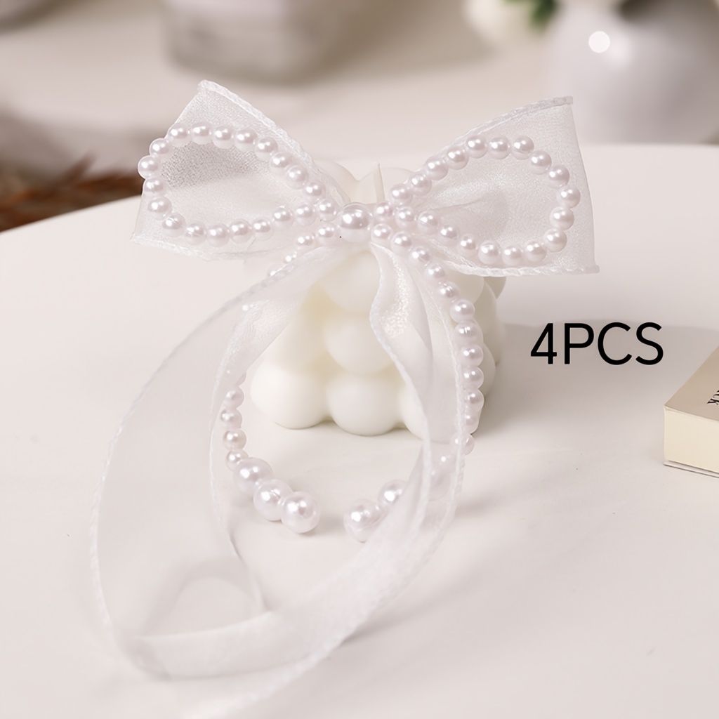 E-shop 4 Stück Reine Handgemachte Perlen Schleifen, Bastel Dekoration, Geeignet für Blumenstrauß Verpackung, Hochzeit, Geburtstag, Party Geschenke,