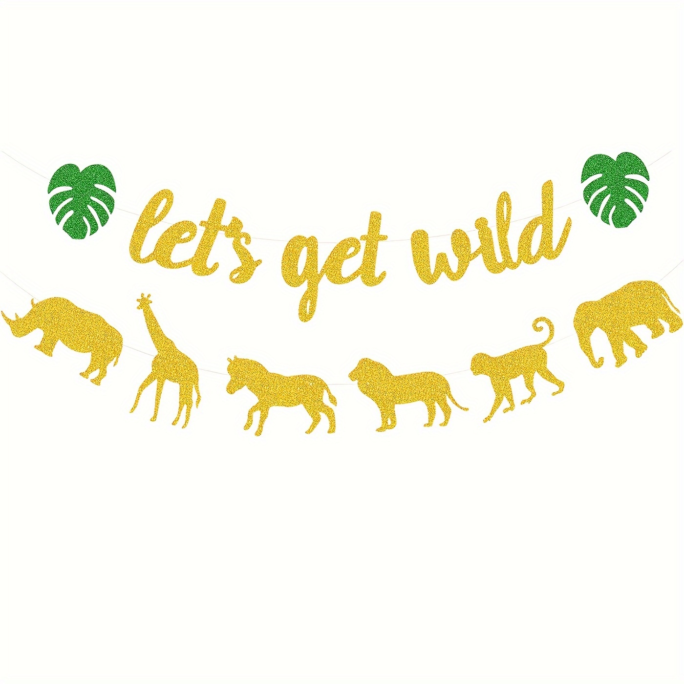 

Let's Get Wild Banner - Jungle Safari Animal Theme Party Garland, Handmade Glitter Cardstock, Multipurpose Birthday & Universal Holiday Decor, No Electricity Required