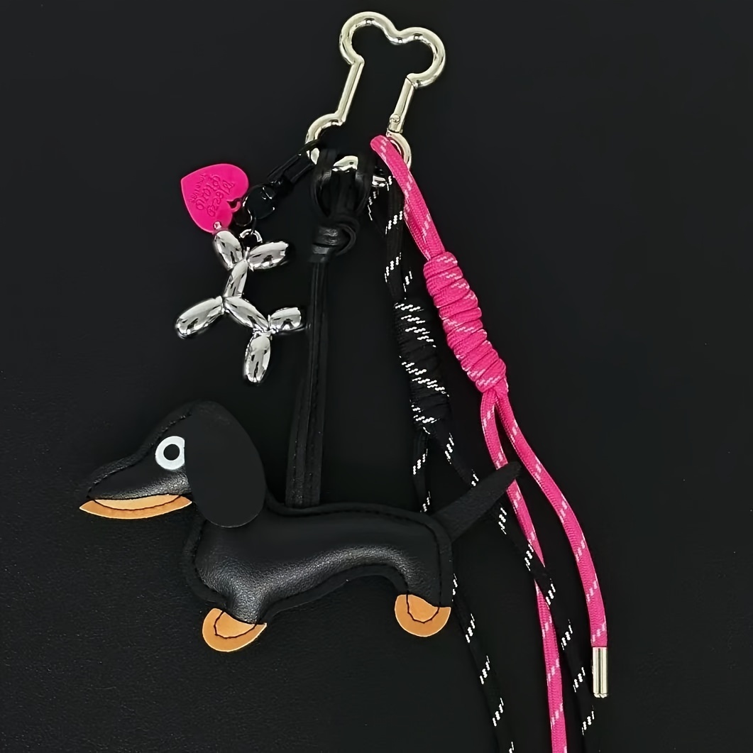 

1pcs Cartoon Dachshund Keychain With Carabiner Clip, Faux Leather Animal Charm For Bag Decoration, Single Piece Keyring With Retro Design For Keys And Bags