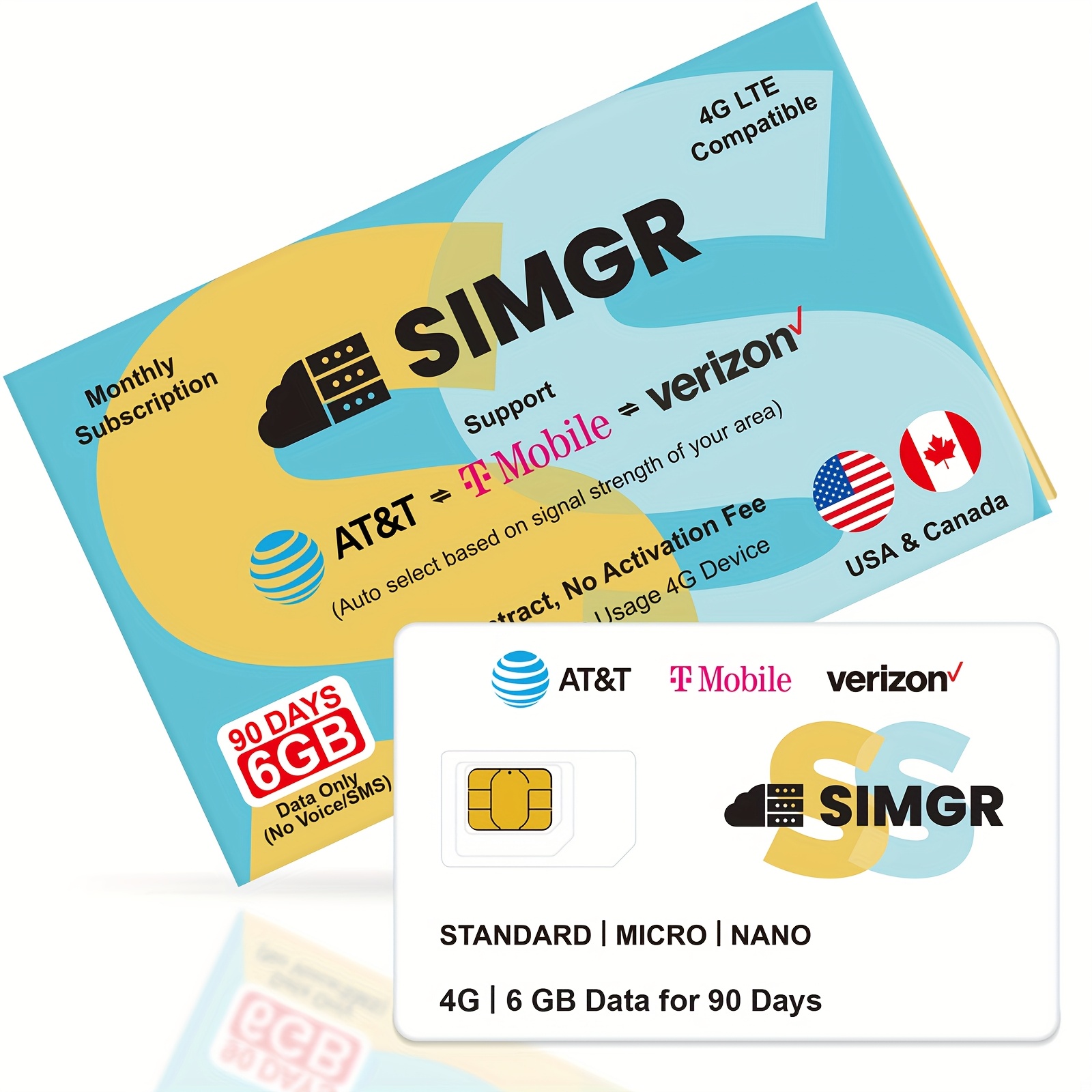 6gb 4g Lte Data Sim Card For Usa At&t Unlocked Nano Sim For Unlocked Devices, No