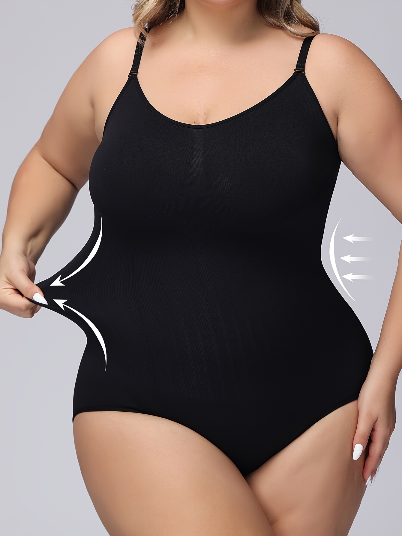 Women's Plus Simple Shapewear Bodysuit, Plus Size Solid Seamless Tummy Control Slimming Adjustable Body Shaper