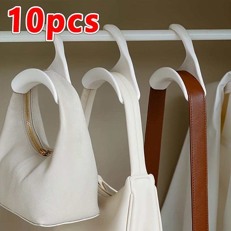 Image of 10pcs Bag Hook Storage Rack Heavy-duty Handbag Hanger - Plastic Closet Hook, Backpack Handbag Organizer, Belt Scarf Hat