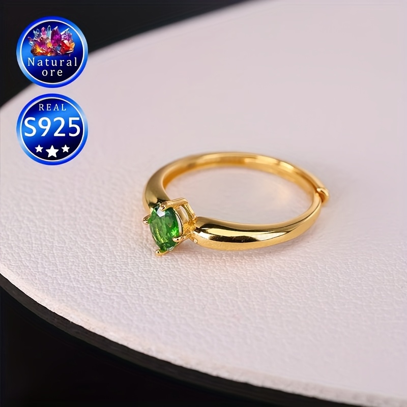 S925 Silver Green Translucent Stone Ring