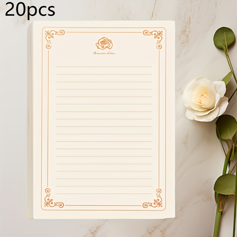 E-shop 20er-Pack Goldener Rosen-Briefpapier – Ideal für handgeschriebene Notizen, Geschäftsbriefe, Einladungen, Tagebücher – Dicke, glatte