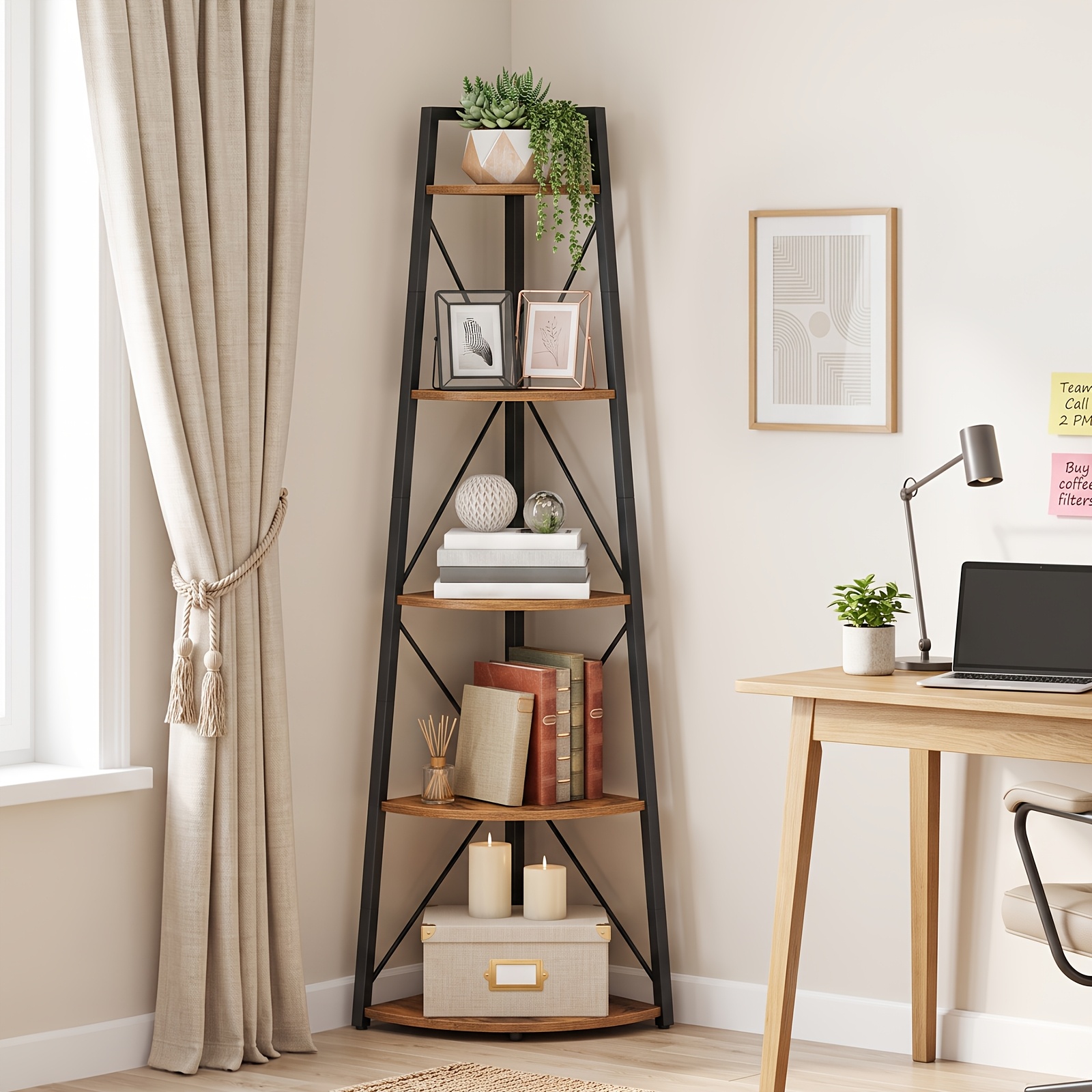 Image of Open Shelf, Vertical Narrow Corner Industrial Style Storage Shelf, Floor Storage Shelf, Storage Shelf For Living Room, Bedroom, Balcony, Kitchen, Office, Etc., Utility Racks