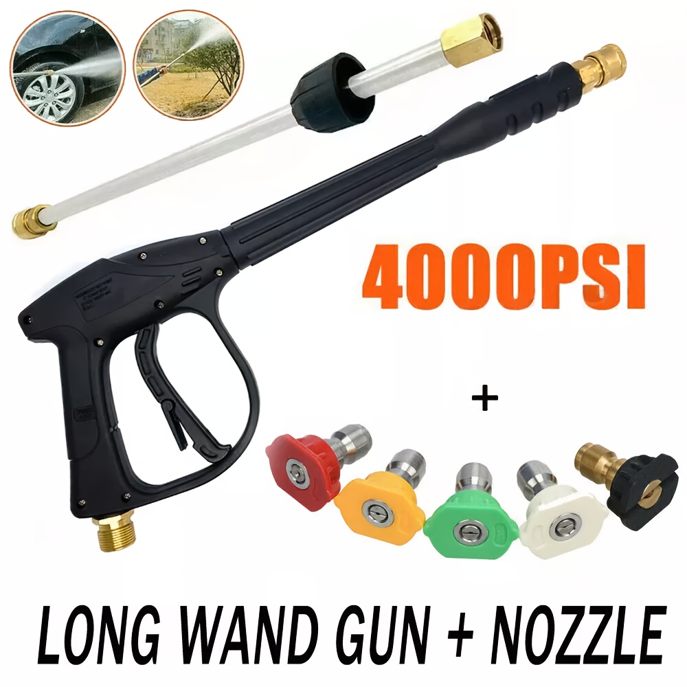 TEMU High Pressure 4000psi Car Power Washer Gun Spray Wand Lance W/ 5 Nozzle Kit M22