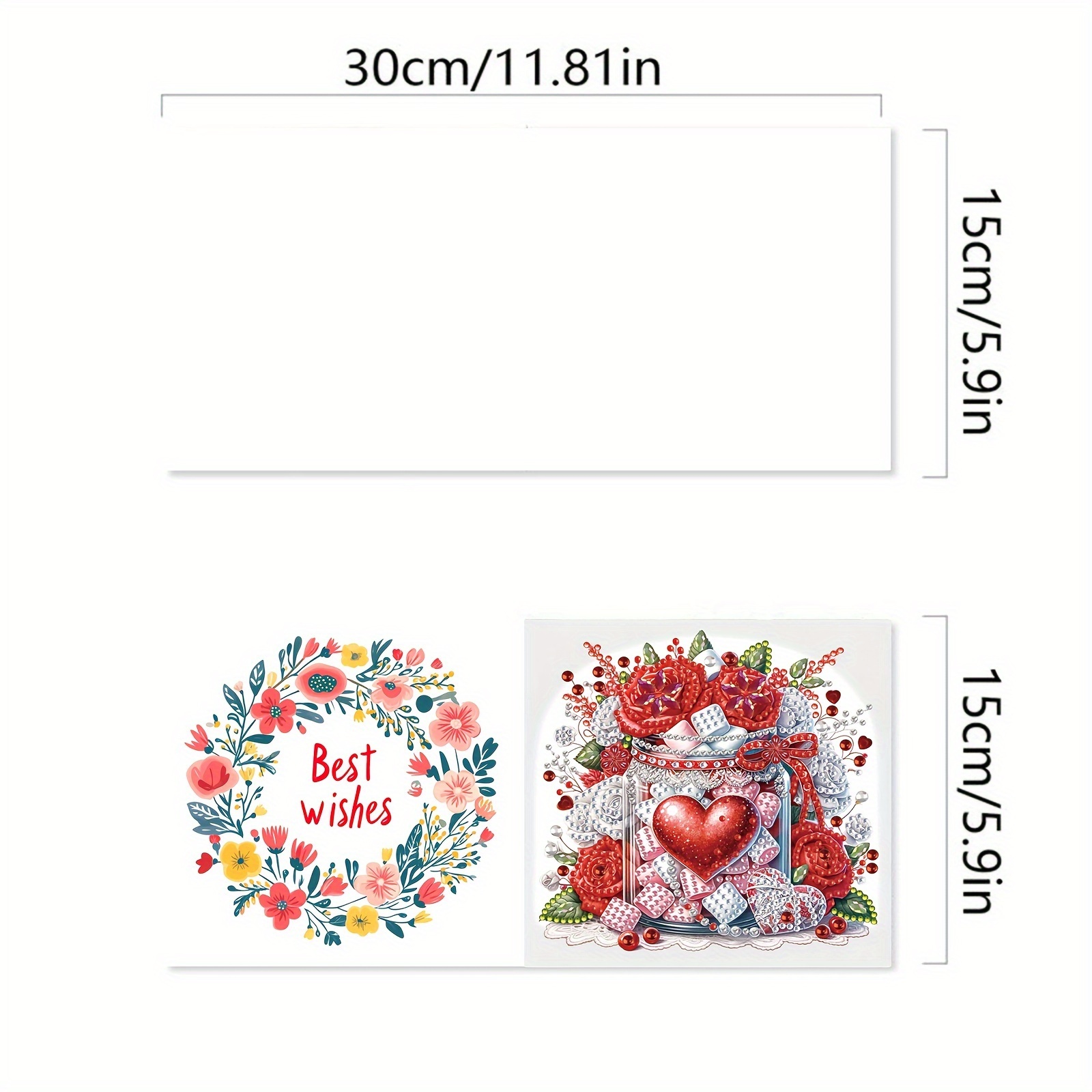 E-shop 6pcs Valentinstag DIY Diamantmalerei Kits - Romantische Herz- & Blumen-Design mit Kerzen, zum Erstellen von personalisierten Grußkarten für