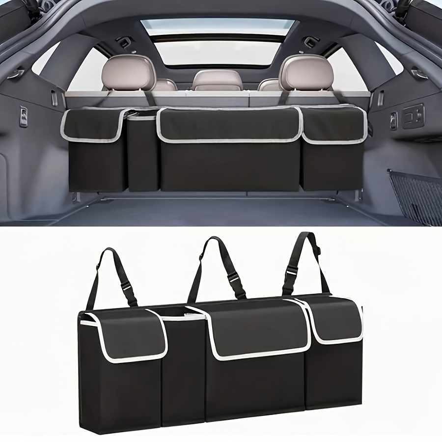 

High-capacity Car Trunk Organizer With Rear Seat Storage, Black Fabric Multi-compartment Cargo Liner For Vehicle Interior Accessories, Trunk Storage Organizer