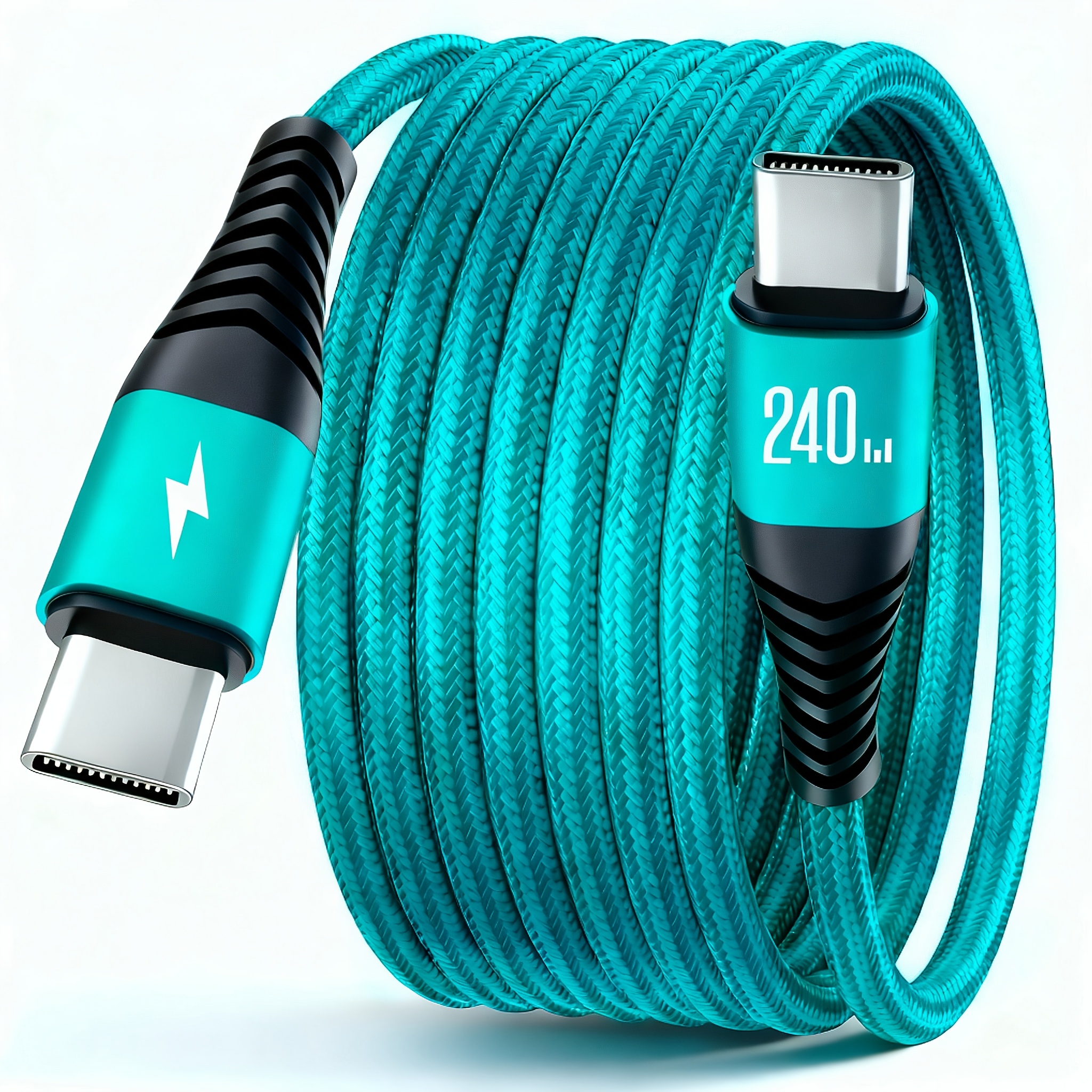 Image of 240w Fast Charging Usb-c Cable For Iphone, , And All Usb- | Durable Braided Charger & Sync Cord, Hihowin Brand, Type-c Male To Male, Matte End