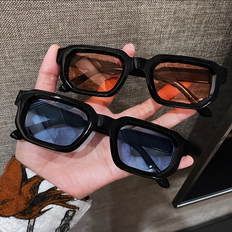 Men's Oversized Square Sunglasses Thick Frame Sunglasses Driving Outdoor Eyewear Brown Blue Lens