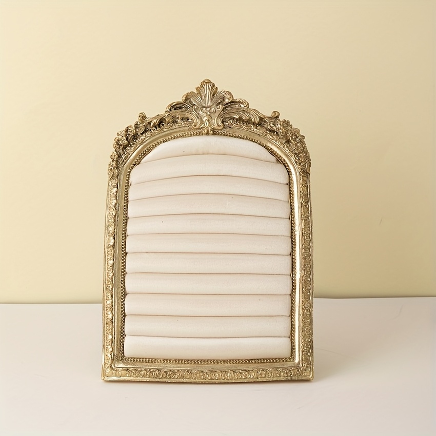 Image of 1pc Desktop Display Earring Ring Jewelry Tray, Large Capacity 12-slot Vintage Style Beige Velvet Ring Earring Jewelry Tray For Store Window Display And Women's Gift
