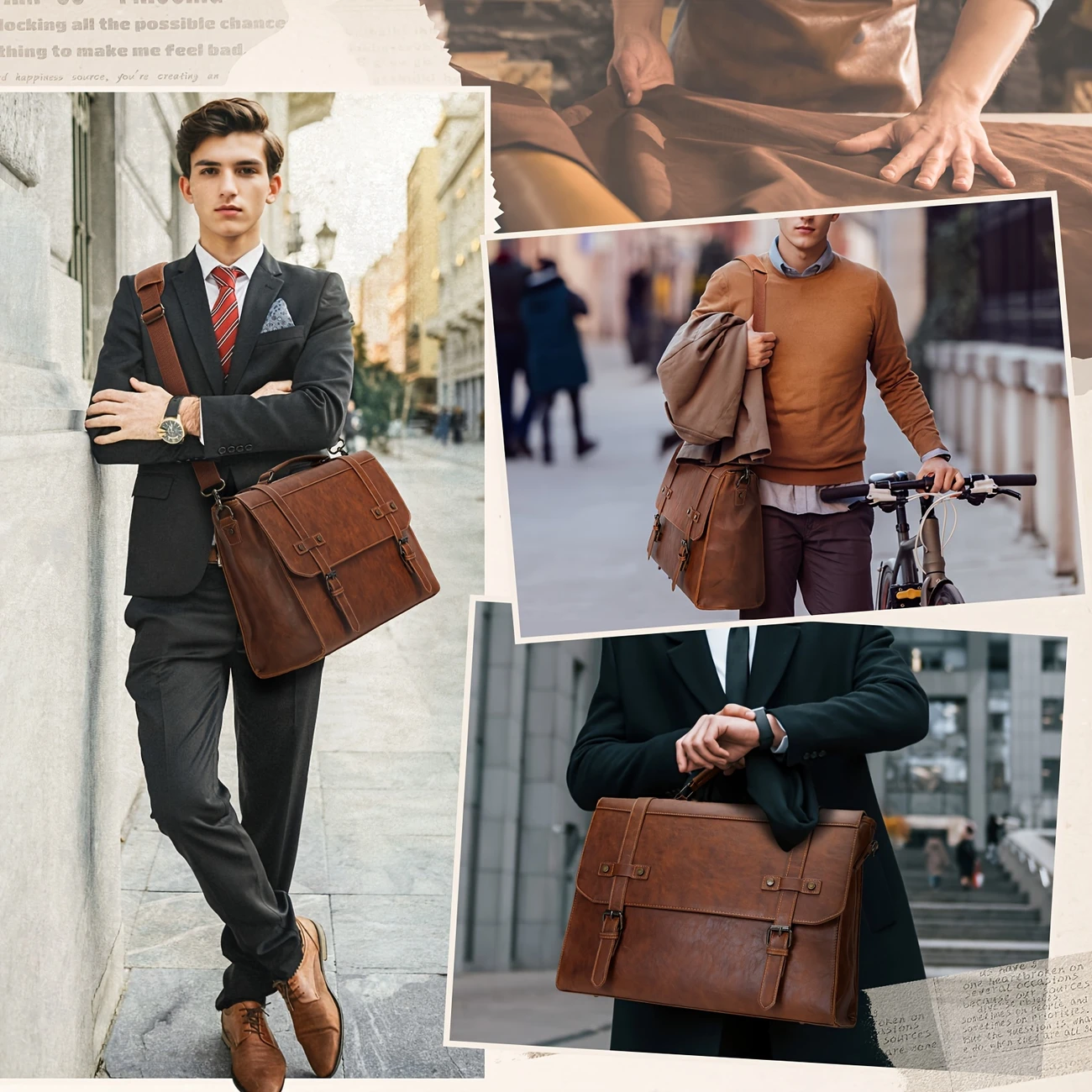 mens messenger bag 17 inch vintage pu leather laptop briefcase large laptop bag satchel bag computer shoulder bag for office business travel college brown details 3