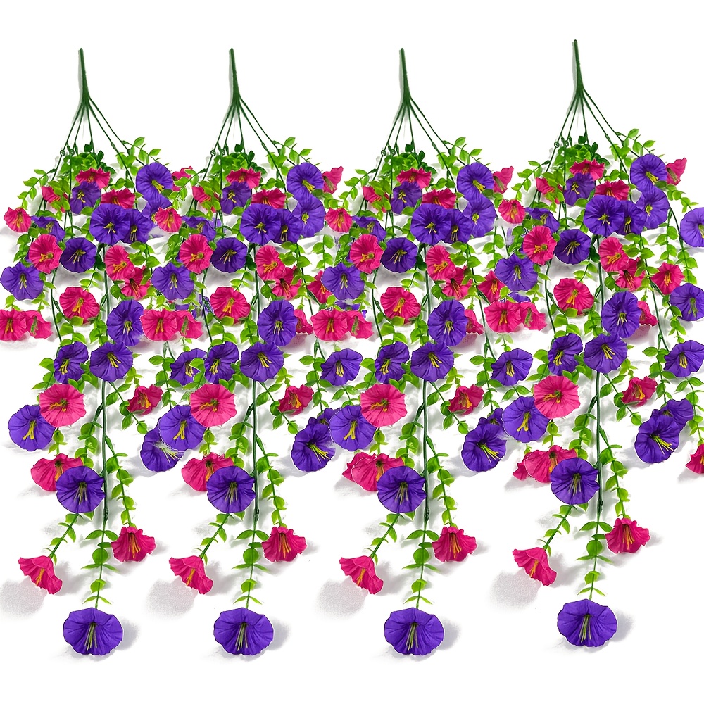 Image of 4pcs Large Outdoor Mixed Color Simulation Hanging Flowers | Vibrant With Eucalyptus Leaves Decor | No Electricity Needed | Maintenance-free Artificial Plants