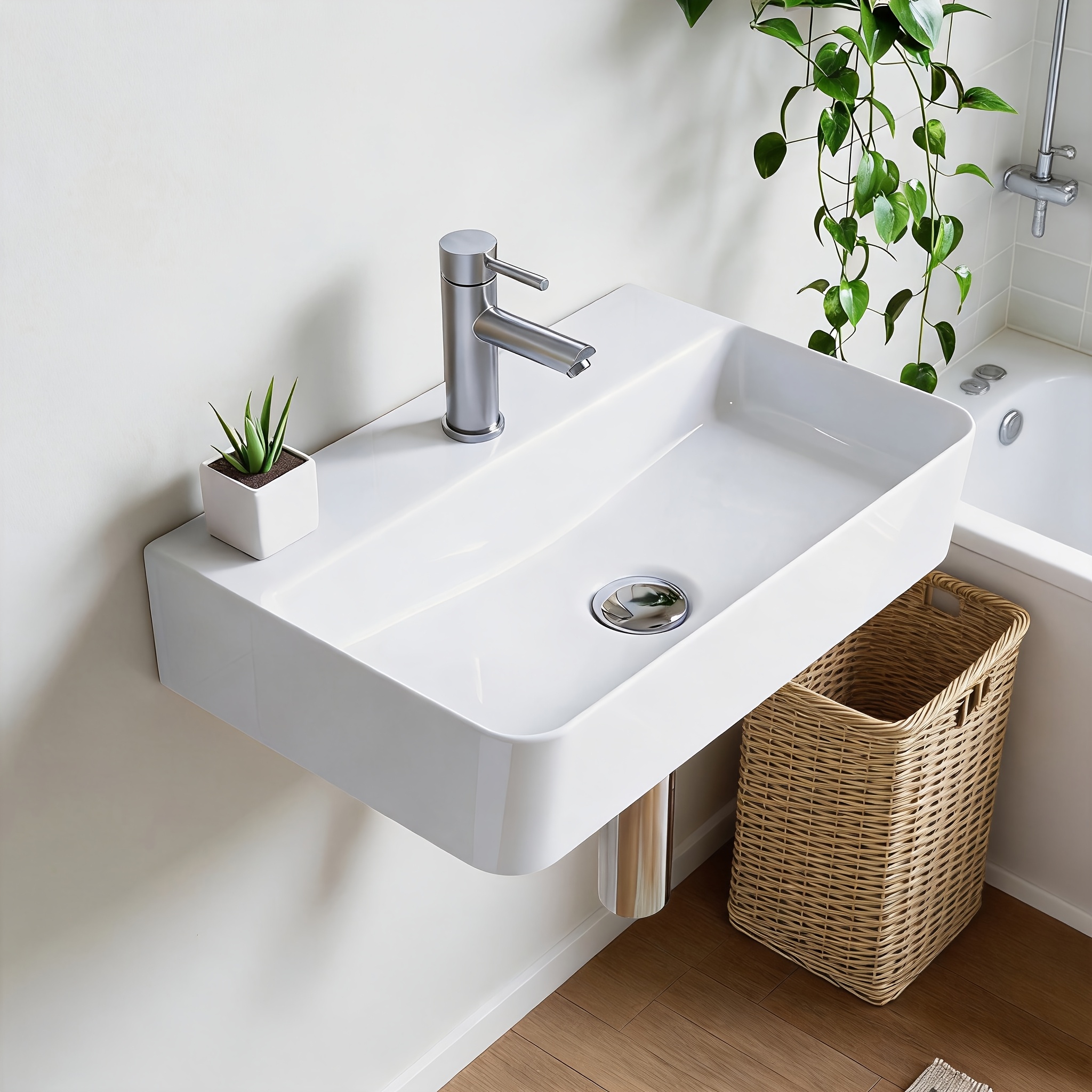 kleines wandmontiertes keramik-waschbecken für das badezimmer – schmalrandiges rechteckiges hängewaschbecken,   für gäste-wc, platzsparendes   waschbecken mit wasserhahnloch, weißes aufsatzbecken für kleine badezimmer, wohnungen & gäste-wcs