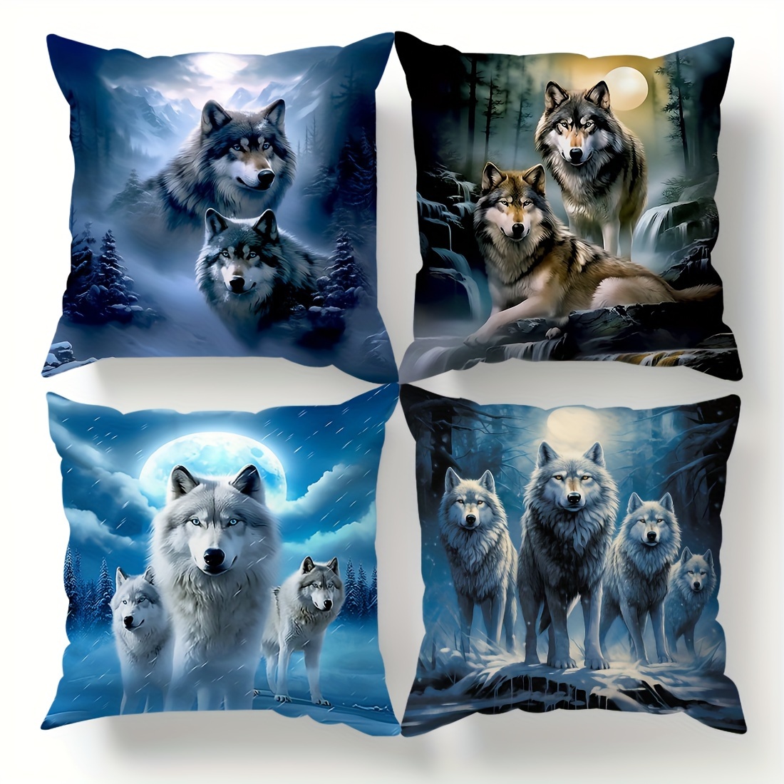 

4pcs Contemporary Wolf Design Pillow Covers, 17.7inch, Peach Skin Velvet, Double-sided Print, Decorative Sofa Cushion Cases, Home Decor, Animal Theme