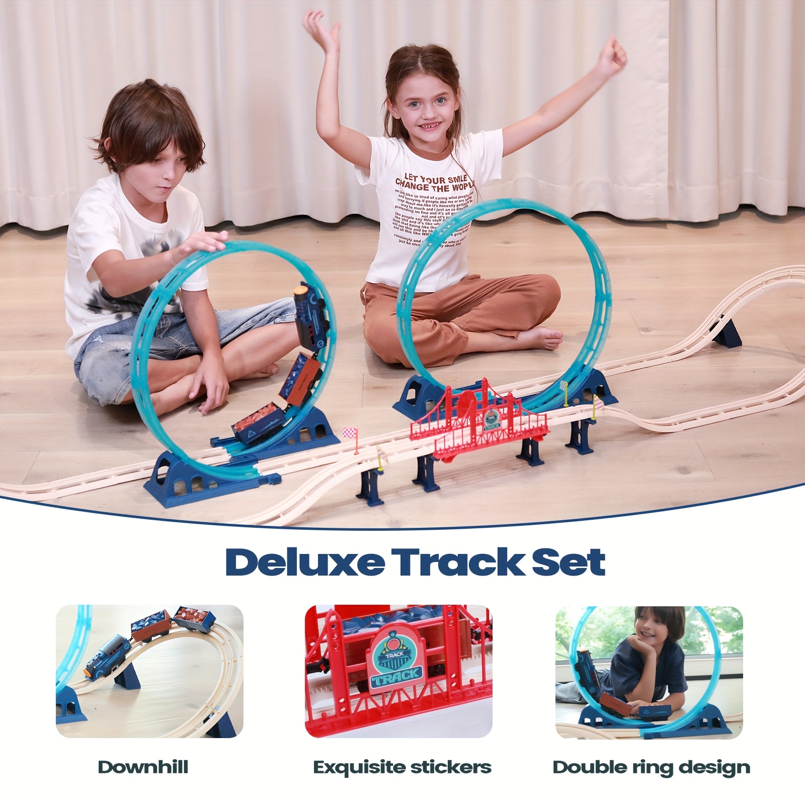 Vintage Electric Train Set, Interactive Variable DIY Track Toys for Kids, Rechargeable with Lights And Sounds, Contains Train, Track, Bridge, for Ages 3+, Creative Birthday Gift, Kids' Day Gift