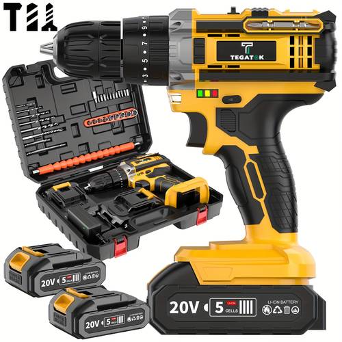20V Drill Cordless Set with 2.0Ah Lithium-ion Battery, 18+3 Torque Settings, 2 Variable , Charger, LED Light and Keyless , Compact Electric Driver for DIY, Garden, Home Decoration, Furniture Assembly and Woodworking Tools