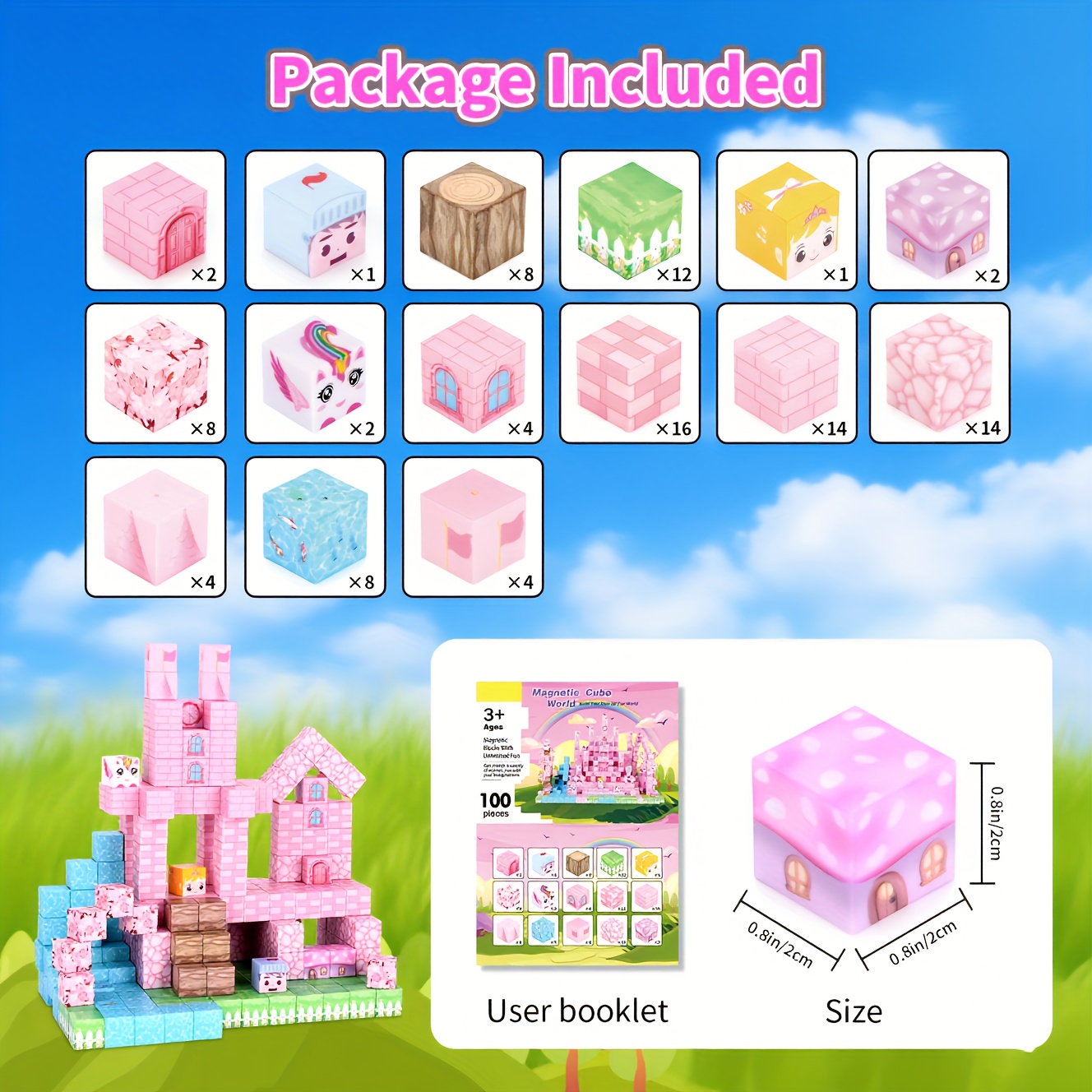 100pcs Sakura Snow Castle Magnetic Building Blocks Set