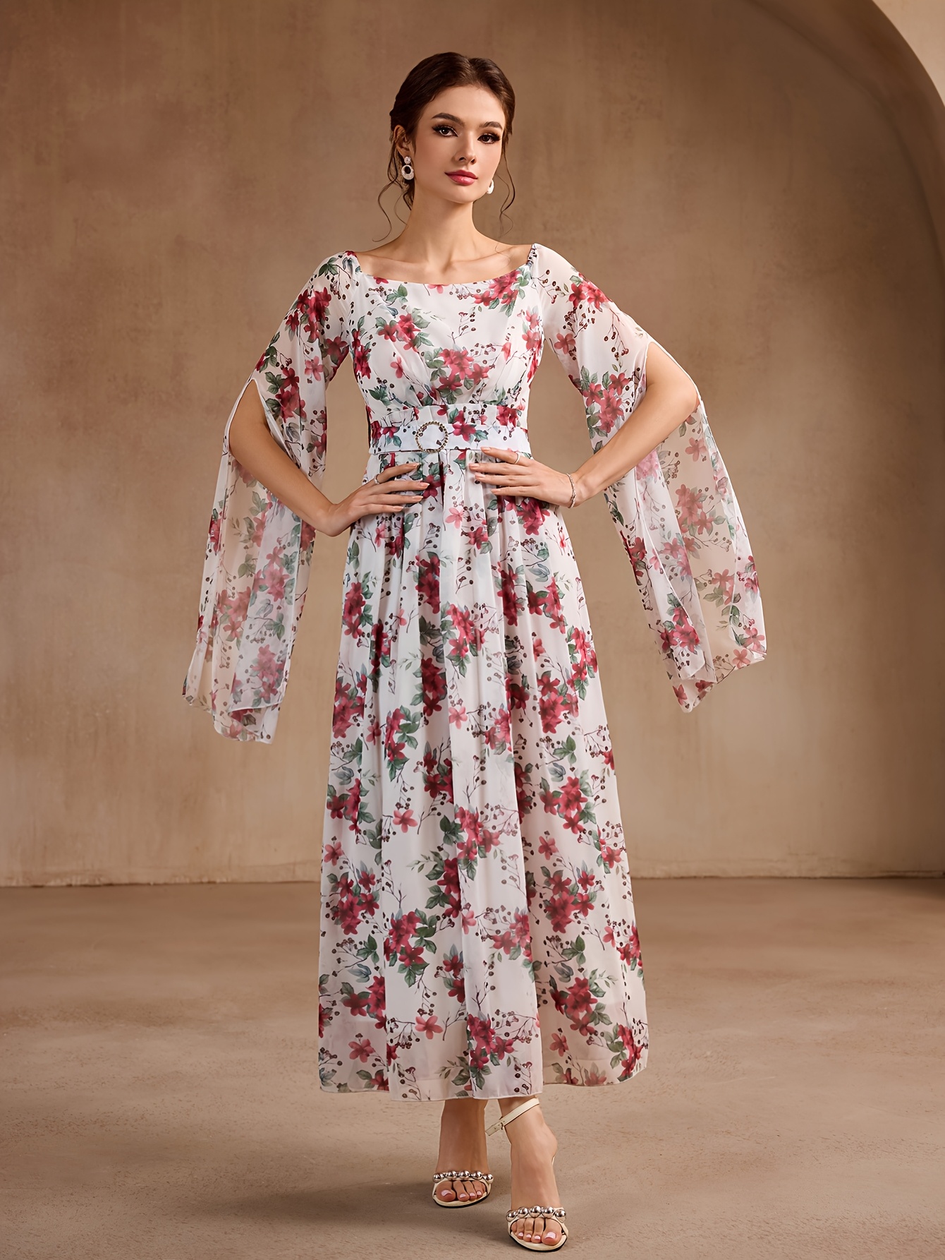 white christmas dresses IRIDESCENT PLEATED CHIFFON STRUCTURED NECKLINE GOWN