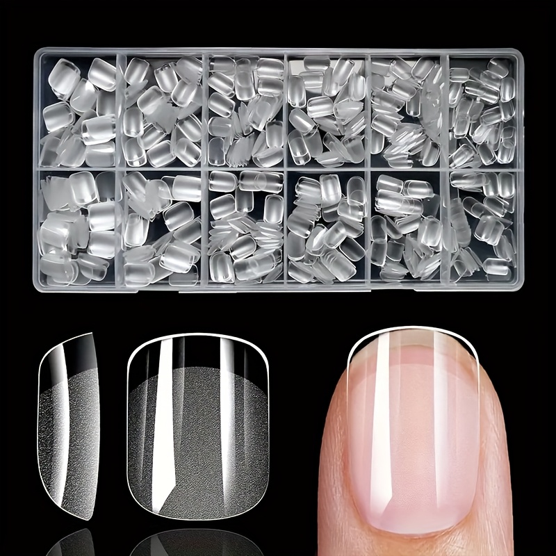TEMU 600pcs Short Coffin Shape Nail Stickers - 12 Sizes Transparent Acrylic Ballet Style Fake Nails, Matte & Options, Full Cover Soft Suitable For ,