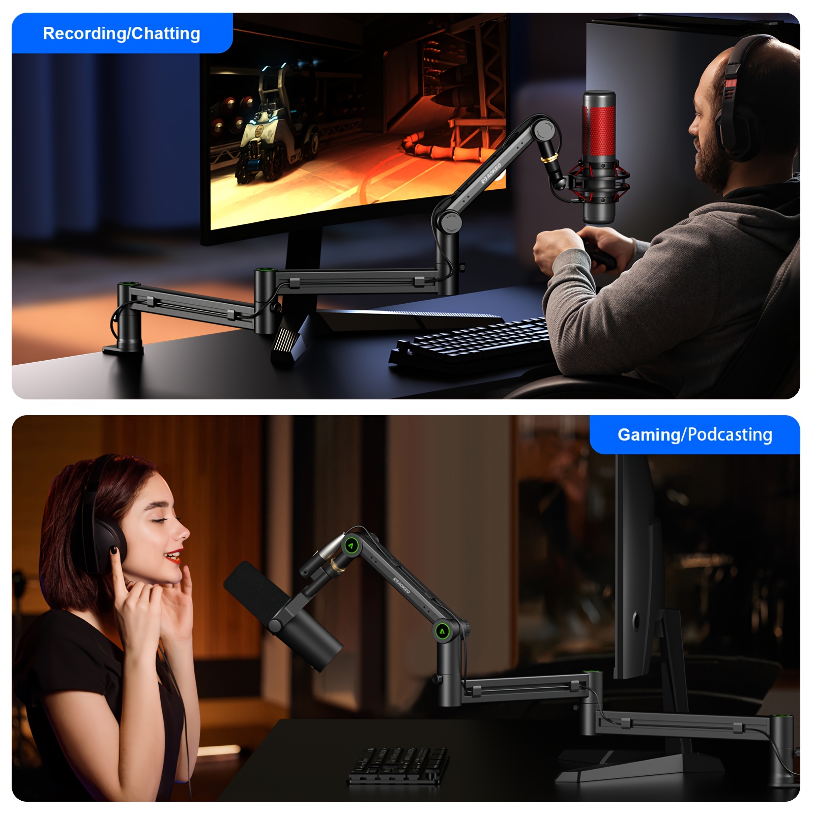 Aokeo Microphone Arm Aokeo Ak-58 Desk Low Profile Mic Boom Arm Stand Suitable Snowball Ice Wave Etc