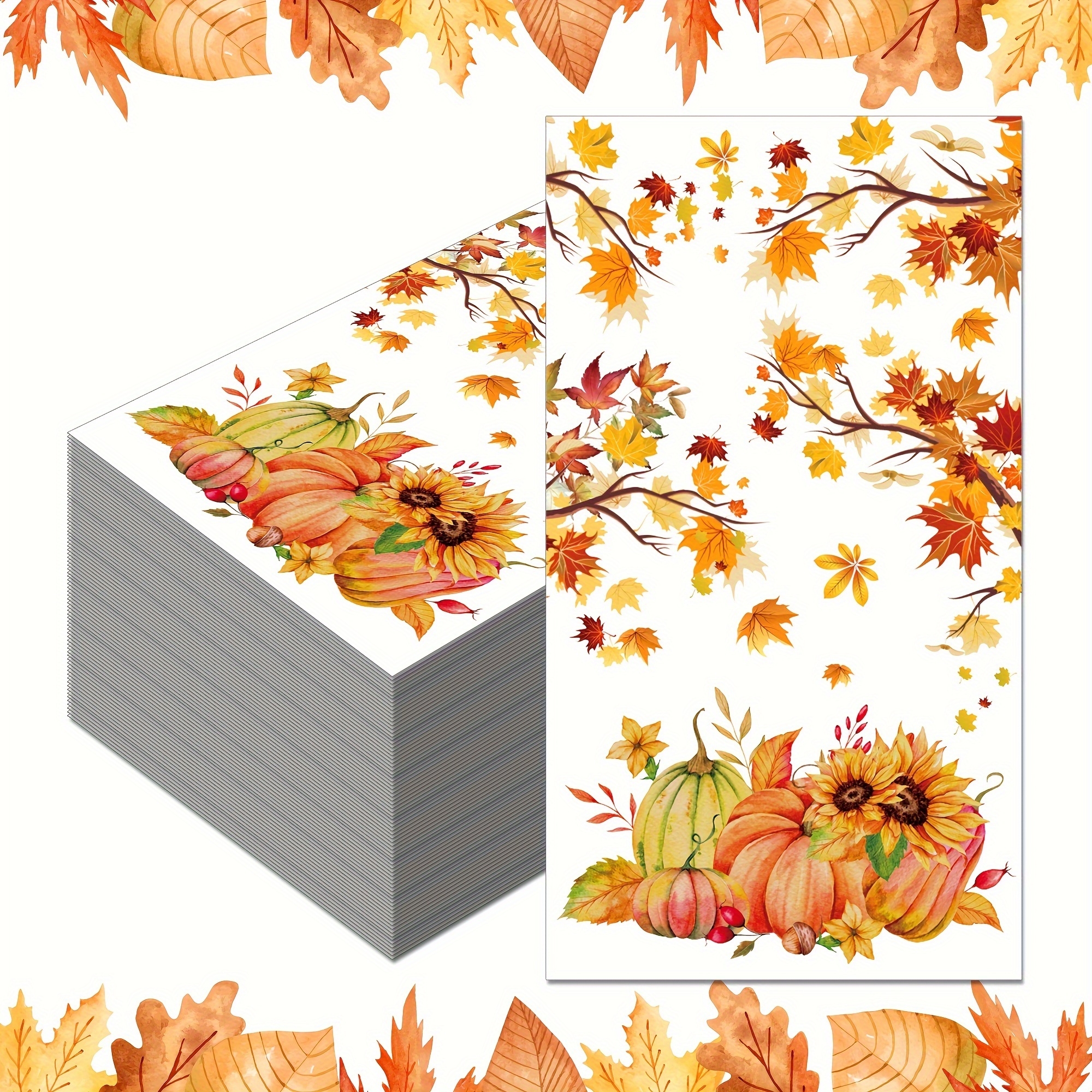 Caspari Herbst-Servietten Mit Kürbis-Motiv – 15 Stück, 3-lagig, Weiß, Für Thanksgiving & Deko