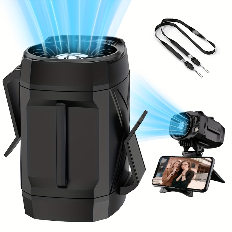3-in-1 Portable Fan: Wearable Neck Fan, Waist Fan, And Led Light With A 3000mah Power Bank - Compact Travel Fan For Camping, Fishing, And Hiking - Ideal For Outdoor And Desk Use