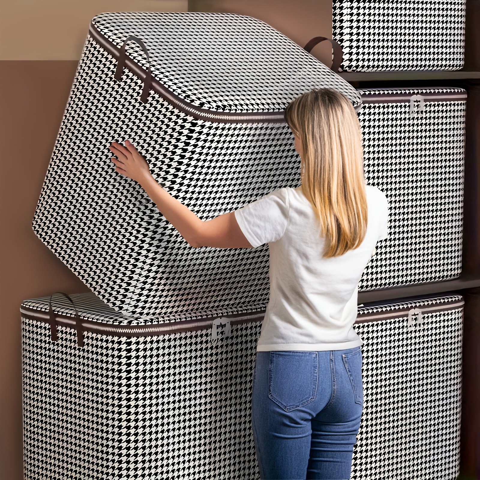 

1/3 Pack Extra Large 47.55gal Storage Bins, Thickened Woven Material, Dustproof & Moisture-resistant, With Handles, Unscented, No Electricity Or Battery Needed