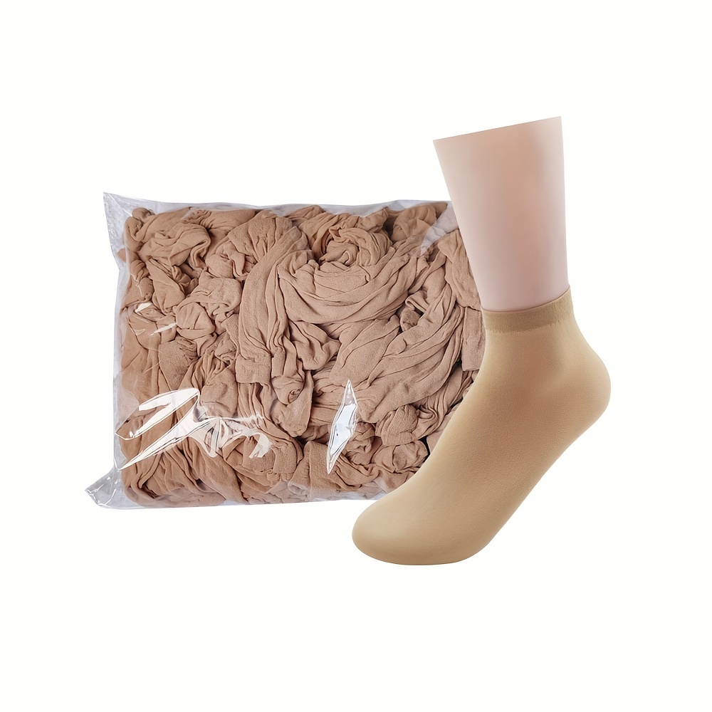 

50pcs Disposable Nylon Slip-on Socks For Women, Men & Girls - Tan Color, Smooth Knit Fabric, Travel, Guests & Use, Guest Amenities | Bulk Packaging | Seamless Construction, Cute Socks