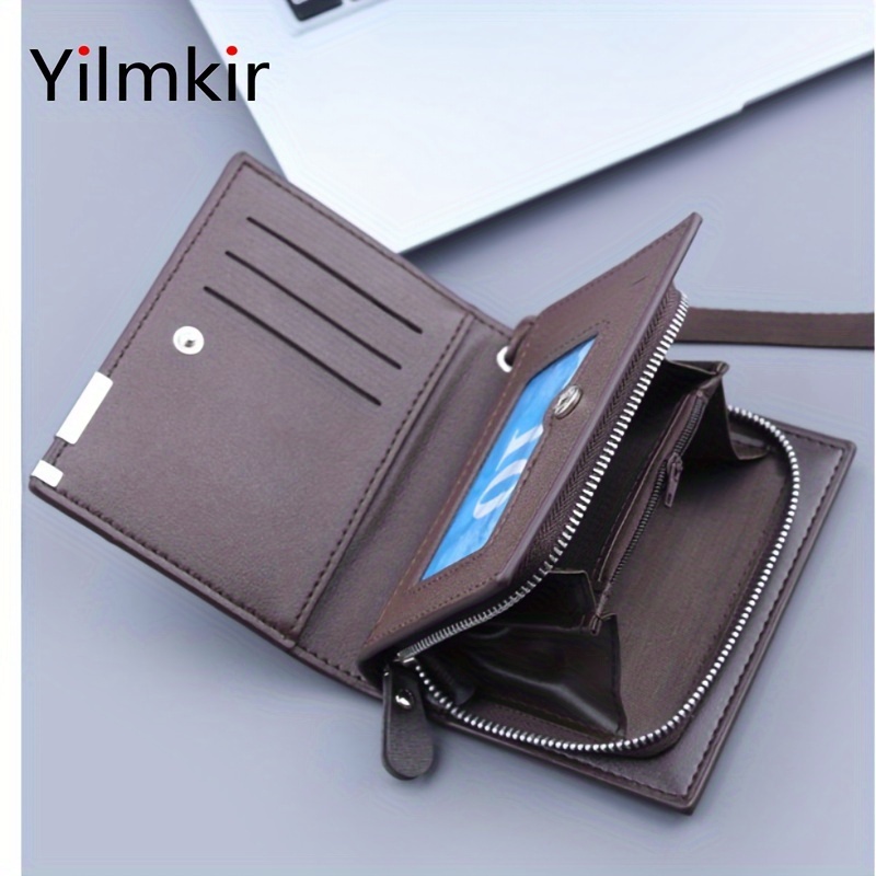 Monedero Tres Plegables para Hombres de Yilmkir con Múltiples Ranuras para Tarjetas, Monedero con Cremallera y Pinza para Dinero - Diseño Compacto en Cuero Sintético en Marrón o Negro para Oficina y Uso Diario