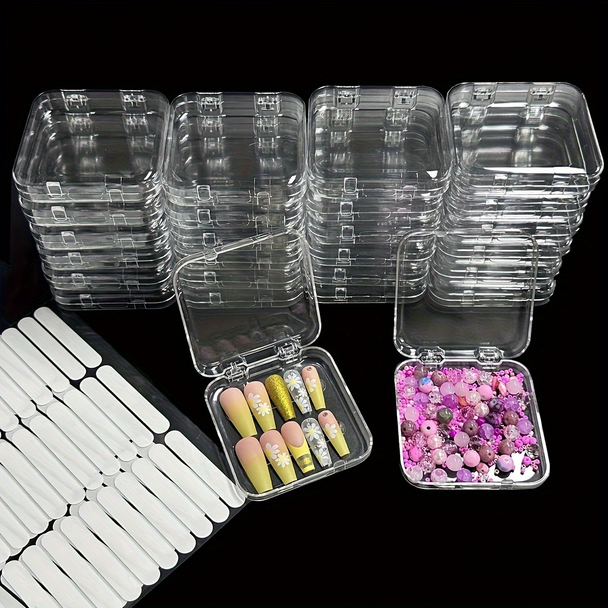 

24-piece Transparent Press-type Nail Storage Box, Plastic False Nail Display Storage Box, With 60pcs Double-sided Adhesive Strips, False Nails And Nail Salon Accessories