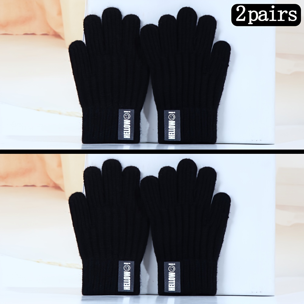 Image of Of Thickened Gloves For Autumn And Winter, Designed For Boys And Girls To And Protect Against Cold. Knitted With Yarn For Students, All Finger, Solid Color, Divided Finger, Korean Version, Gloves