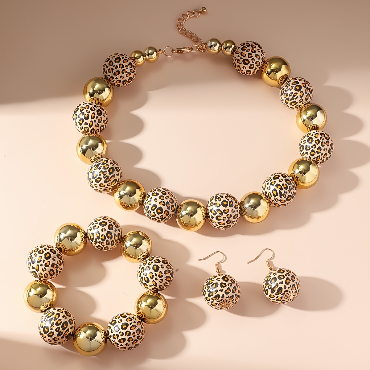 Exaggerated Leopard Bead Jewelry Set for Party