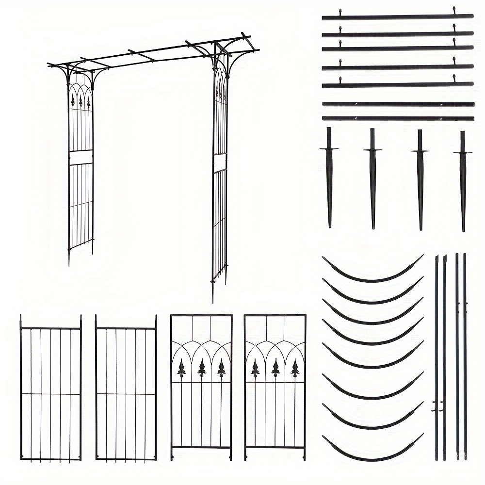 elegant black iron archway 81 x16 x82 flat top european style patio arch with decorative gothic panels and arrowhead accents   decor