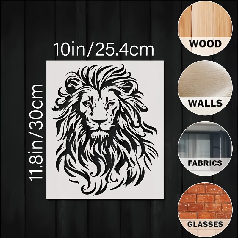 TEMU Lion Pattern Stencil 11.8x10 Inches Reusable Animal Theme Canvas, Paper Fabric Floor And Tile Painting Template