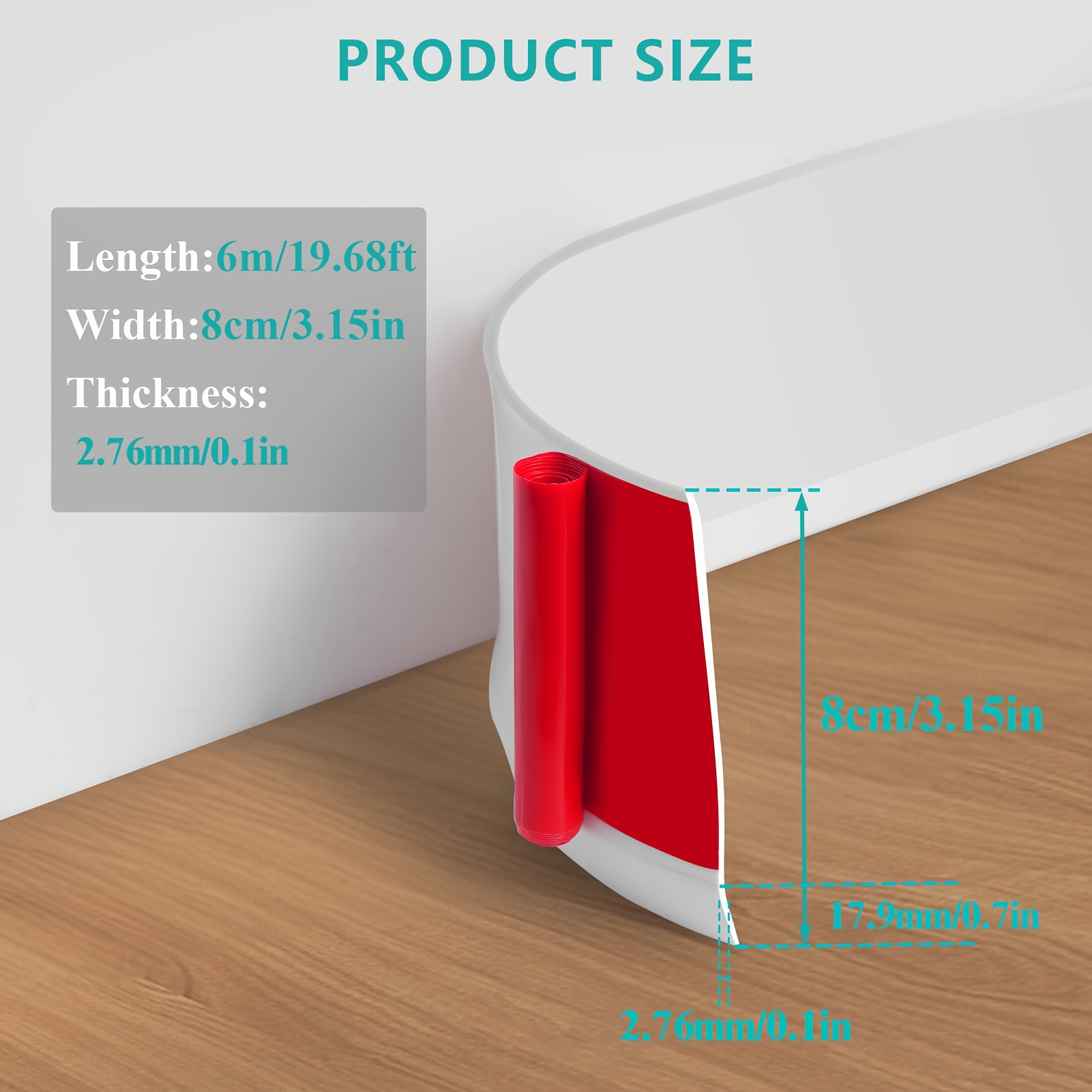 8x600cm Pvc Skirting Board, Plastic Rubber Baseboard, Wall Skirting, Decorative Corner Molding, Waterproof Strip