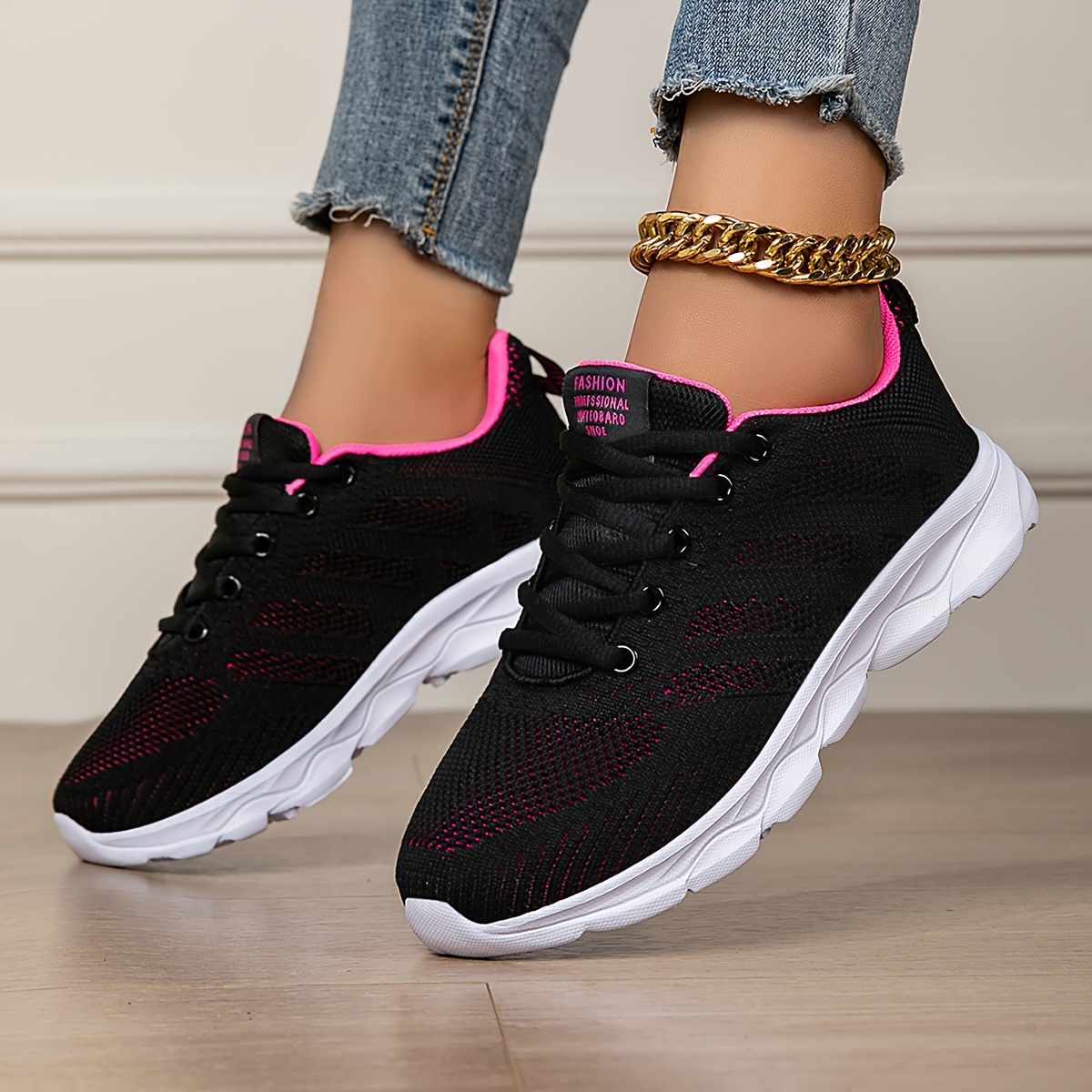 TEMU Sneakers da donna in maglia con lacci, scarpe casual leggere con suola morbida, scarpe sportive traspiranti e confortevoli per donna, scarpe da