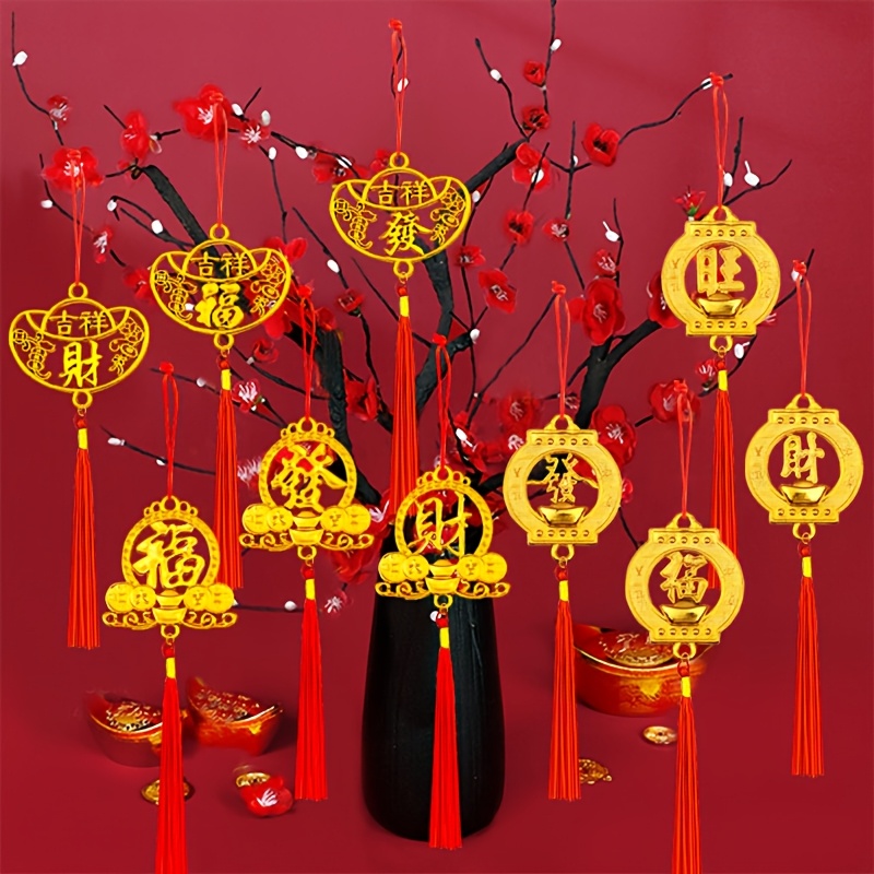 

10pcs Chinese New Year Decorations Set, Snake Year 2025 Classic, Plastic Wealth Ornaments, No Power Required, Holiday Theme Decor For New Year's Celebration