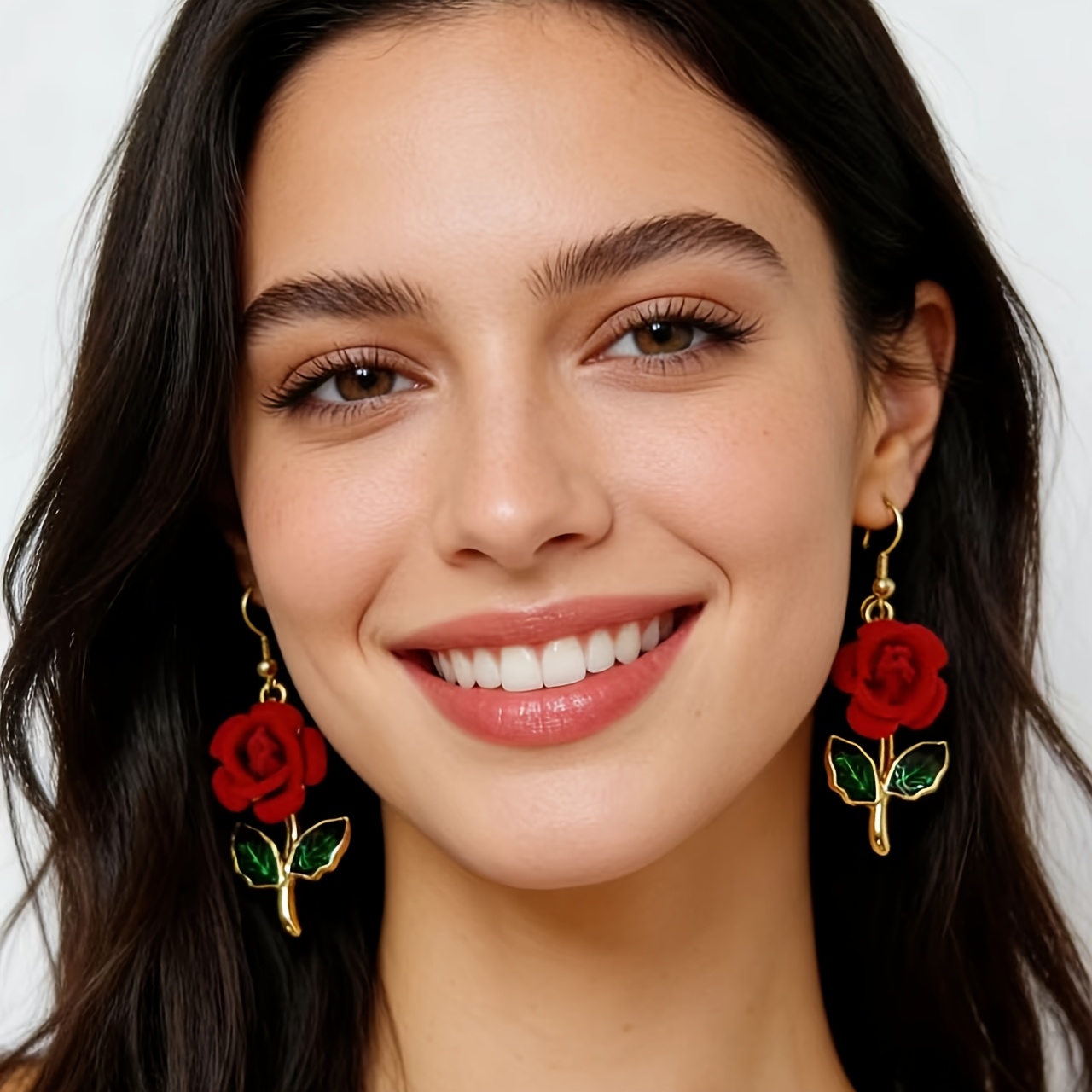 TEMU Pendientes vintage de terciopelo con rosa, pendientes colgantes florales de diseño de , pendientes largos románticos