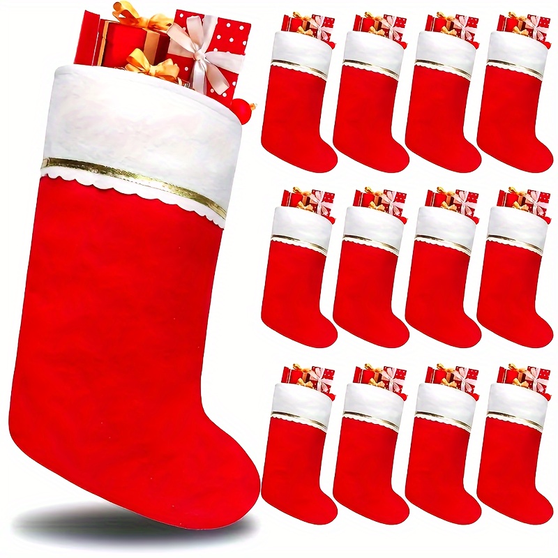 

6pcs Large Red Christmas Stockings With White Trim - Holiday