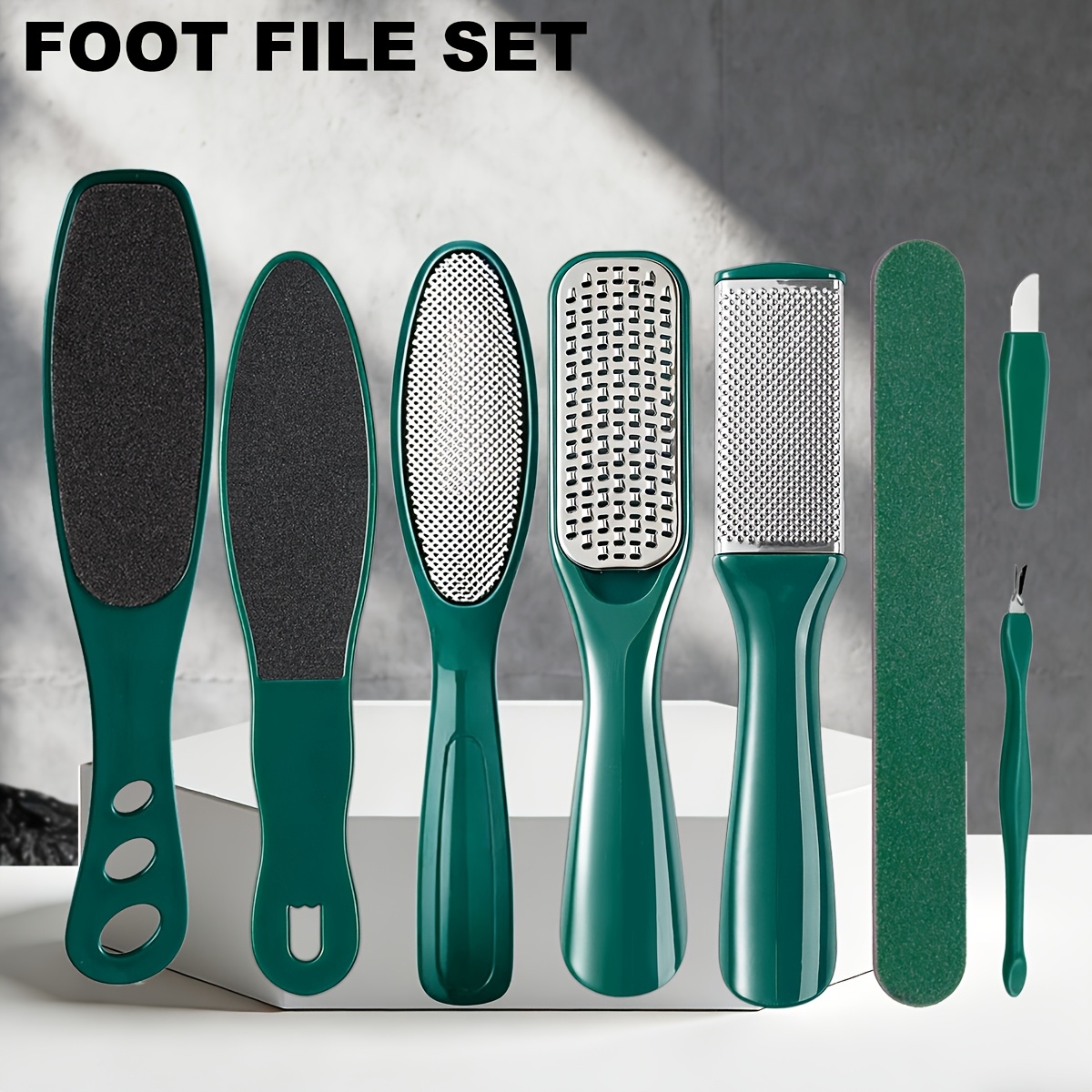 TEMU 8-delige Diep Groene Roestvrijstalen Voetbad Spa Exfoliatie Tool Set, Voetverzorging Pedicure Kit, Dode Huid Verwijdering Puimsteen Set, Thuis