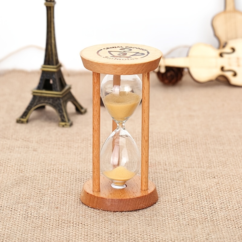 

[1pc Vintage Wooden Hourglass Sand Timer] Vintage Style Wooden Hourglass, 3-minute Sand Timer, Creative Modern Home Decor, Manufactured Wood Hanging Ornament, With No Feathers, For Use, Non-electric