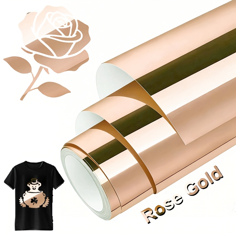 E-shop Metall Wärmeübertragung Vinyl Rolle Roségolden Chromiert HTV -25Cm X 75Cm Aluminiumfolie Holografisches Bügeln Vinyl für T-Shirts, Handtaschen,