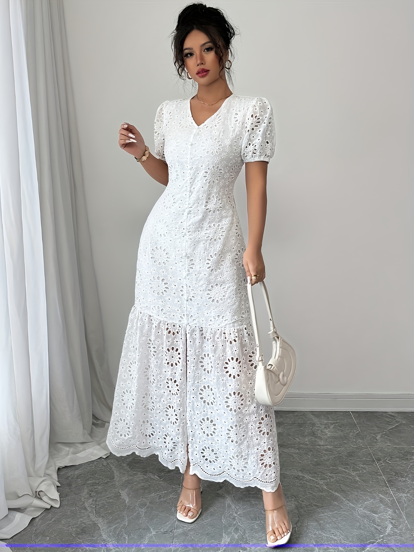 knee length dresses for ladies Ella Eyelet Midi Dress main image 1