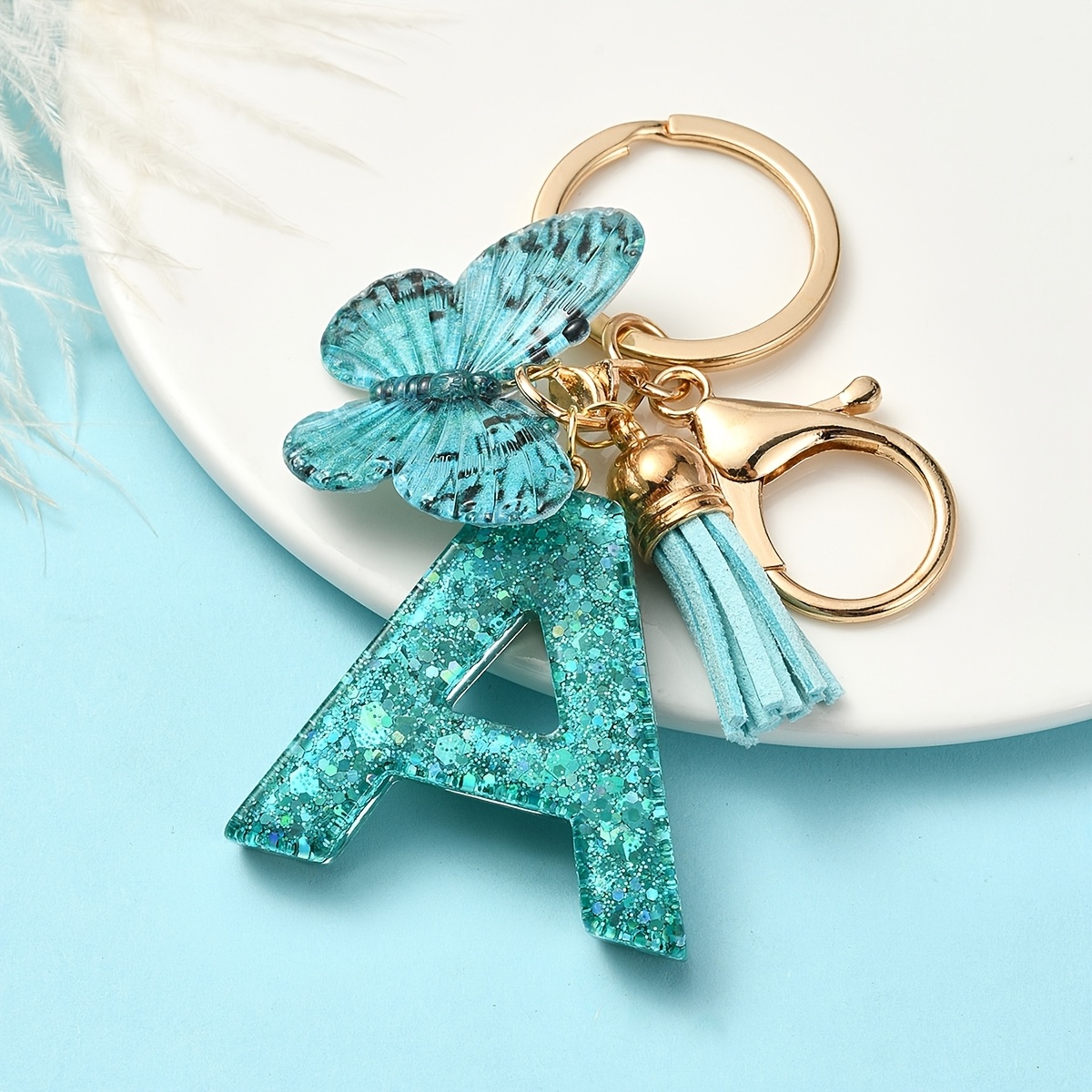 A Blue Initial Pendant With Tassel And Pendant Keychain, Backpack, Mobile Phone Case, U Disk, Earphone Decorations, Car Rearview Mirror Pendant, And Gift For