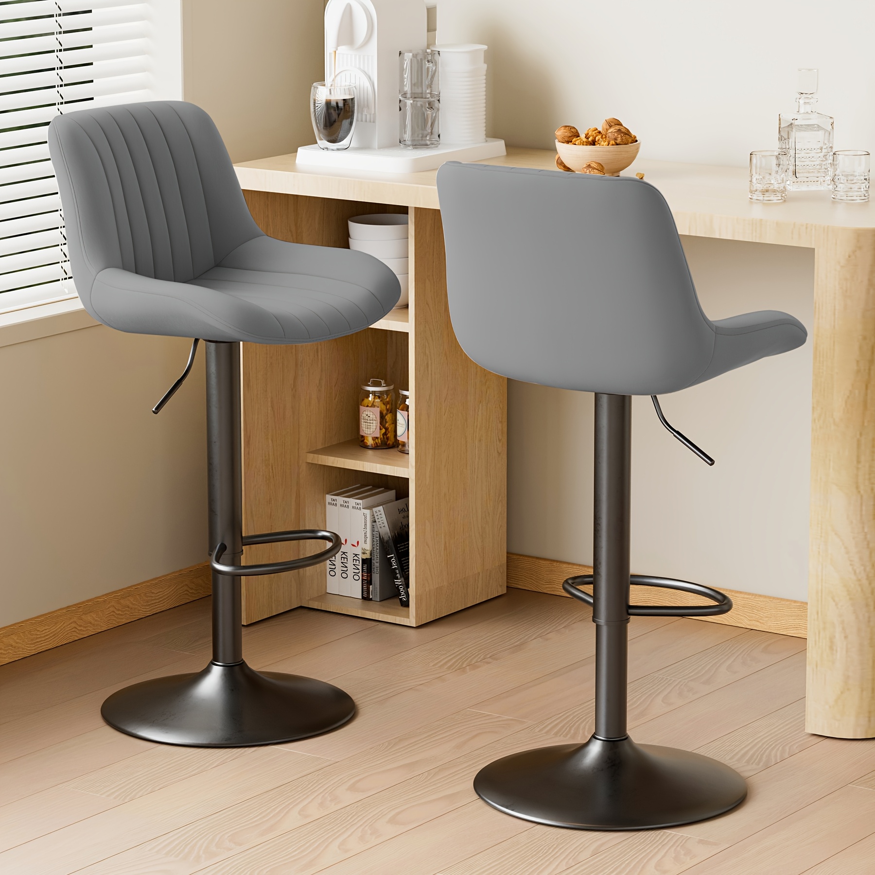 [Counter Height Bar Stools] 1/2/3/4 Packs Counter Height Bar Stools, Adjustable Swivel Upholstered Counter Height Barstools with Back And Footrest, Stool Chair for Kitchen Counter Island